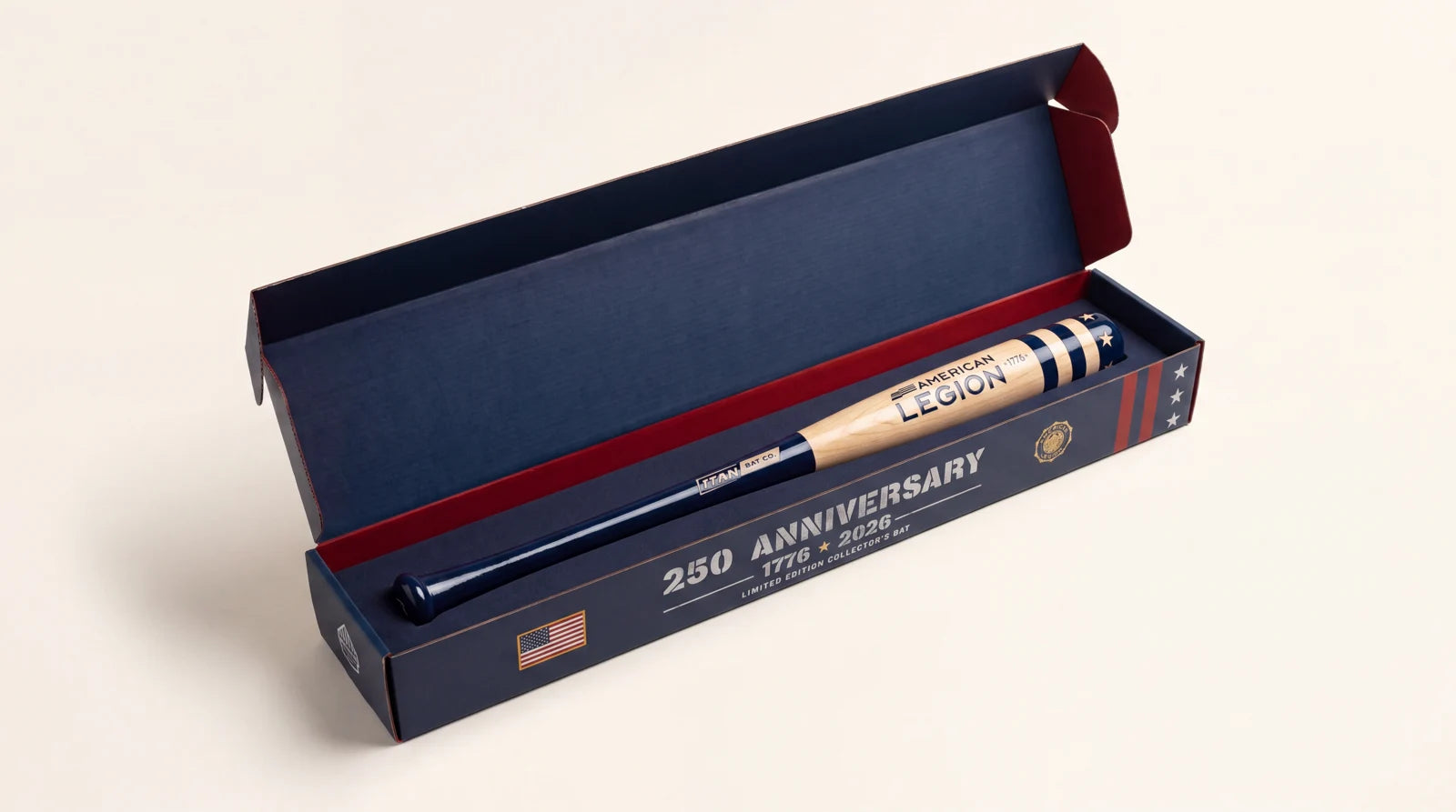 Anniversary bat nestled in the open collector’s presentation box